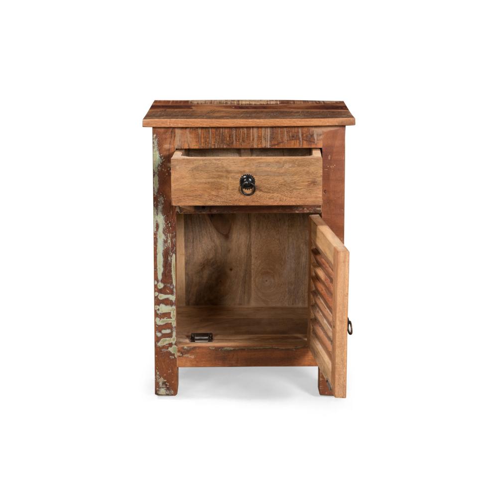 Side End Table, Storage, 25 Inch Black Metal, Natural Distressed Wood -BM323697