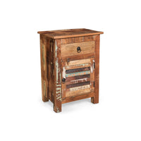Side End Table, Storage, 25 Inch Black Metal, Natural Distressed Wood -BM323697