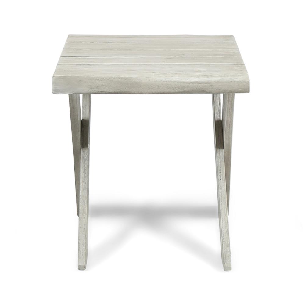 Outdoor Side End Table, 18 Inch Sandblasted Teak, Gray Acacia Wood -BM323698