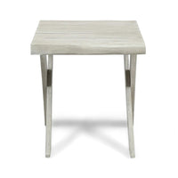 Outdoor Side End Table, 18 Inch Sandblasted Teak, Gray Acacia Wood -BM323698