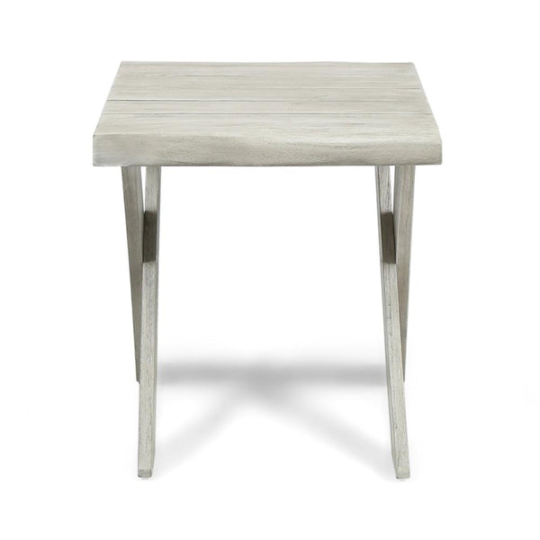 Outdoor Side End Table, 18 Inch Sandblasted Teak, Gray Acacia Wood -BM323698