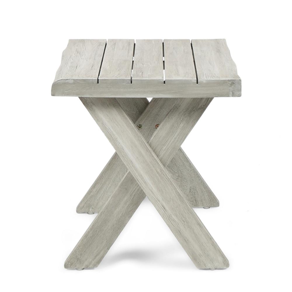 Outdoor Side End Table, 18 Inch Sandblasted Teak, Gray Acacia Wood -BM323698
