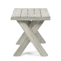 Outdoor Side End Table, 18 Inch Sandblasted Teak, Gray Acacia Wood -BM323698