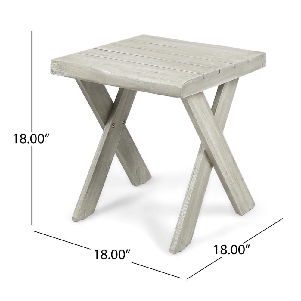 Outdoor Side End Table, 18 Inch Sandblasted Teak, Gray Acacia Wood -BM323698