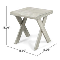 Outdoor Side End Table, 18 Inch Sandblasted Teak, Gray Acacia Wood -BM323698