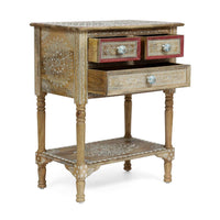 Side End Table with 2 Drawers, 1 Shelf, 24 Inch Natural Mango Wood -BM323699