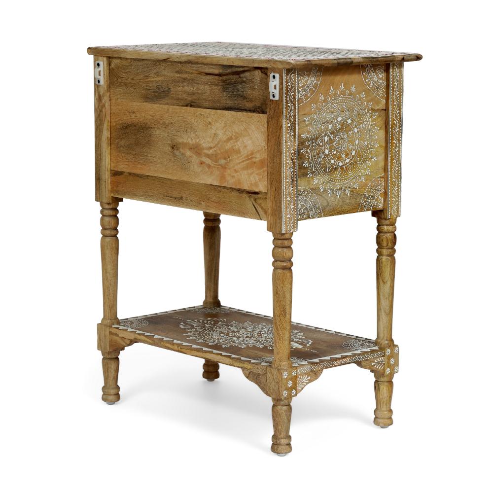 Side End Table with 2 Drawers, 1 Shelf, 24 Inch Natural Mango Wood -BM323699