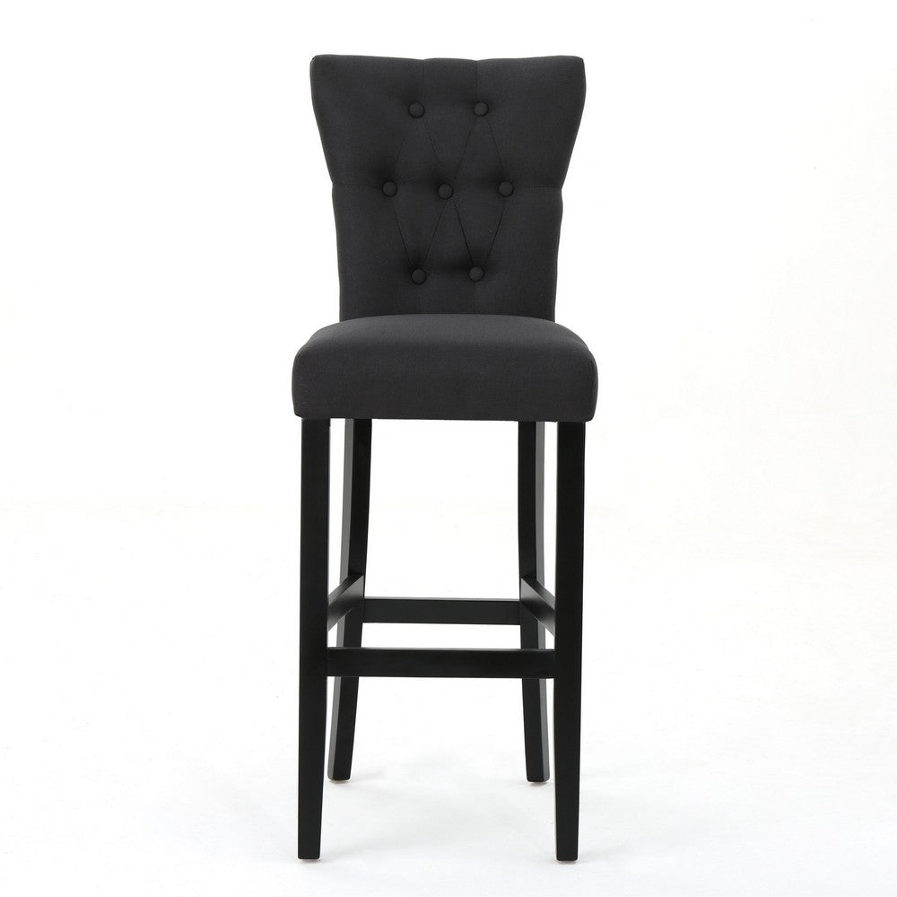 Arine Barstool Chair Set of 2, Rubberwood, Light Gray Button Tufted -BM323700