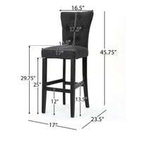 Arine Barstool Chair Set of 2, Rubberwood, Light Gray Button Tufted -BM323700