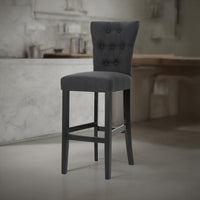 Arine Barstool Chair Set of 2, Rubberwood, Light Gray Button Tufted -BM323700