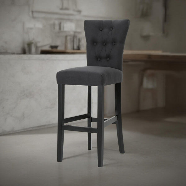 Arine Barstool Chair Set of 2, Rubberwood, Light Gray Button Tufted -BM323700