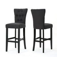 Arine Barstool Chair Set of 2, Rubberwood, Light Gray Button Tufted -BM323700