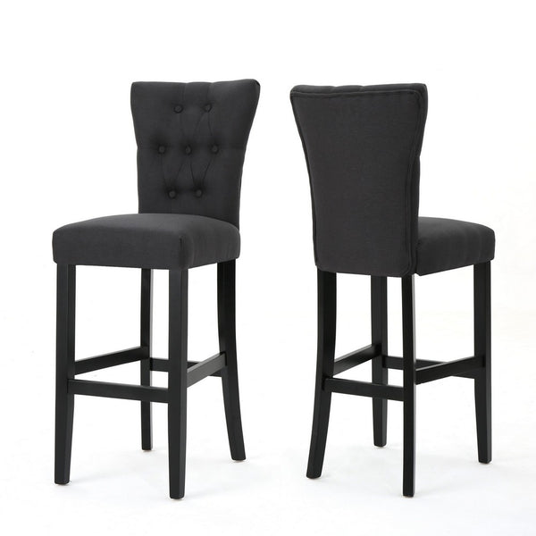 Arine Barstool Chair Set of 2, Rubberwood, Light Gray Button Tufted -BM323700