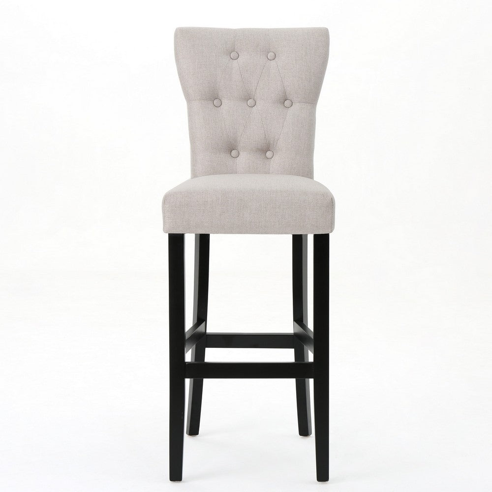 Arine Barstool Chair Set of 2, Flared Rubberwood, Wheat Button Tufted -BM323701