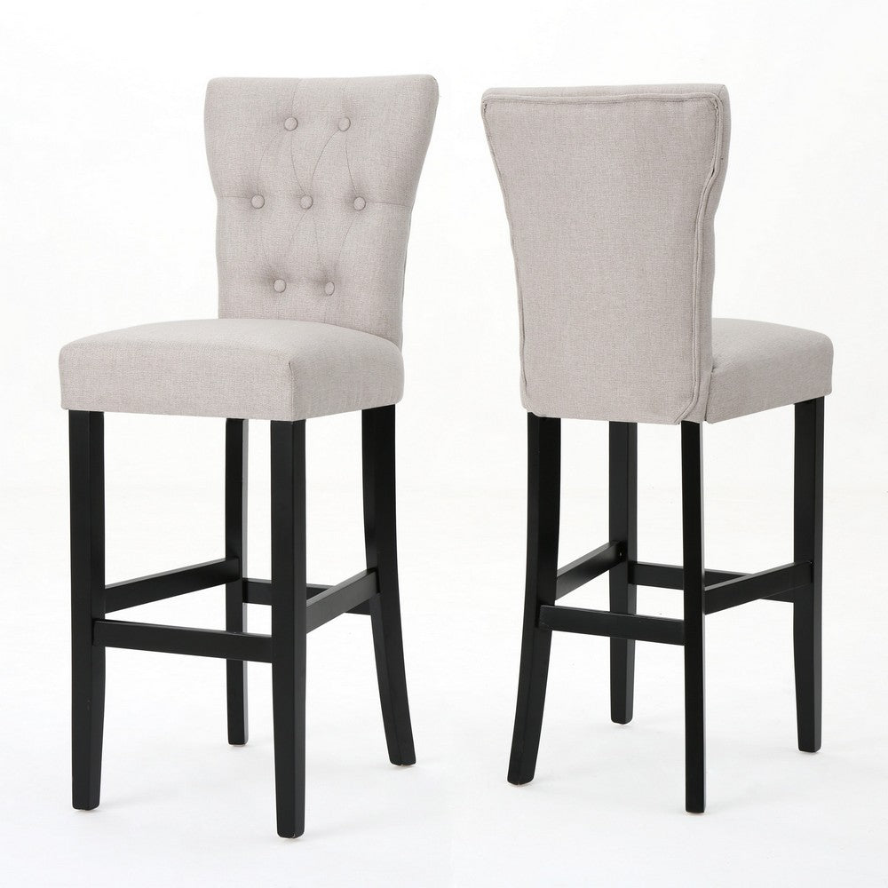 Arine Barstool Chair Set of 2, Flared Rubberwood, Wheat Button Tufted -BM323701