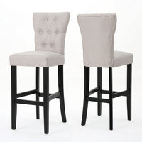 Arine Barstool Chair Set of 2, Flared Rubberwood, Wheat Button Tufted -BM323701