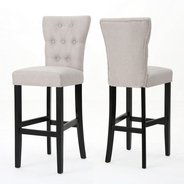 Arine Barstool Chair Set of 2, Flared Rubberwood, Wheat Button Tufted -BM323701