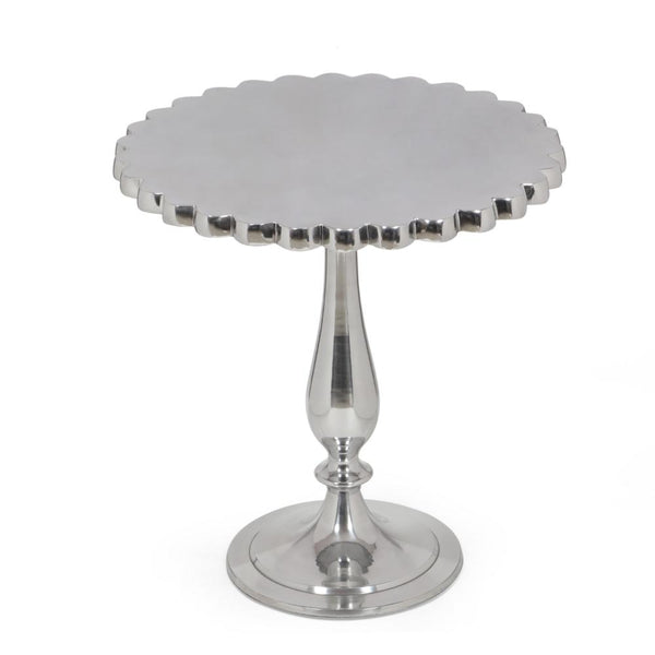Accent Table with Flower Edges, 18 Inch Antique Style Silver Aluminum -BM323703