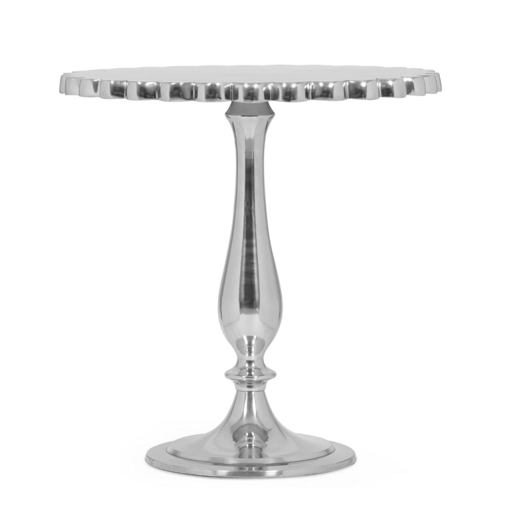 Accent Table with Flower Edges, 18 Inch Antique Style Silver Aluminum
