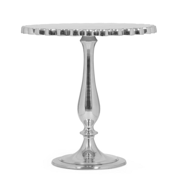 Accent Table with Flower Edges, 18 Inch Antique Style Silver Aluminum