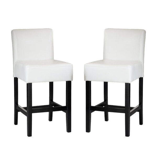 Counter Stool Chair Set of 2, Black Rubberwood, Ivory Faux Leather -BM323704
