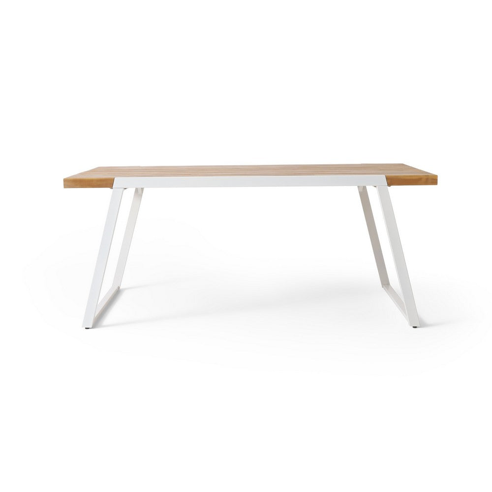 Outdoor Dining Table, Splayed White Sled Base, 71 Inch Acacia Wood -BM323705
