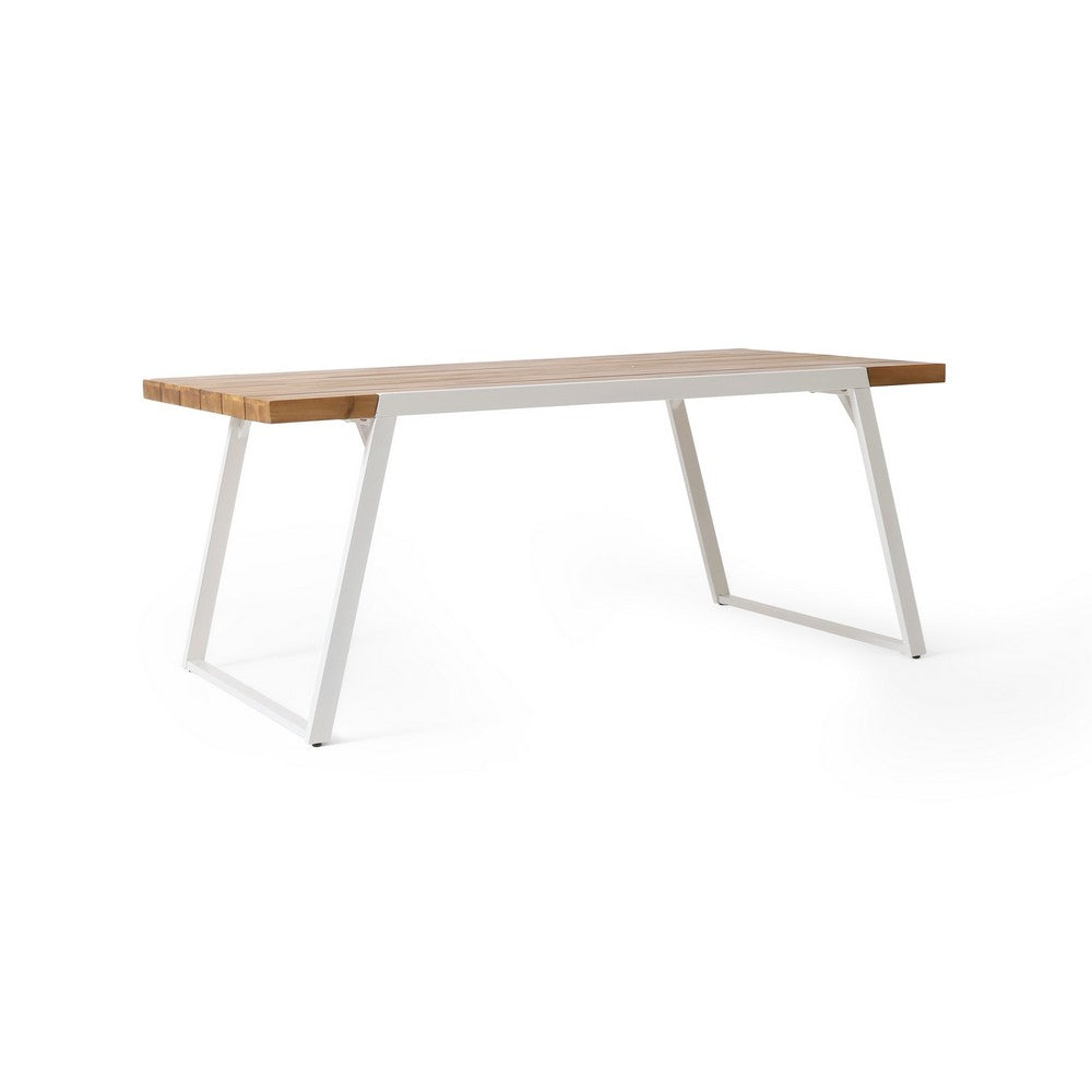 Outdoor Dining Table, Splayed White Sled Base, 71 Inch Acacia Wood -BM323705