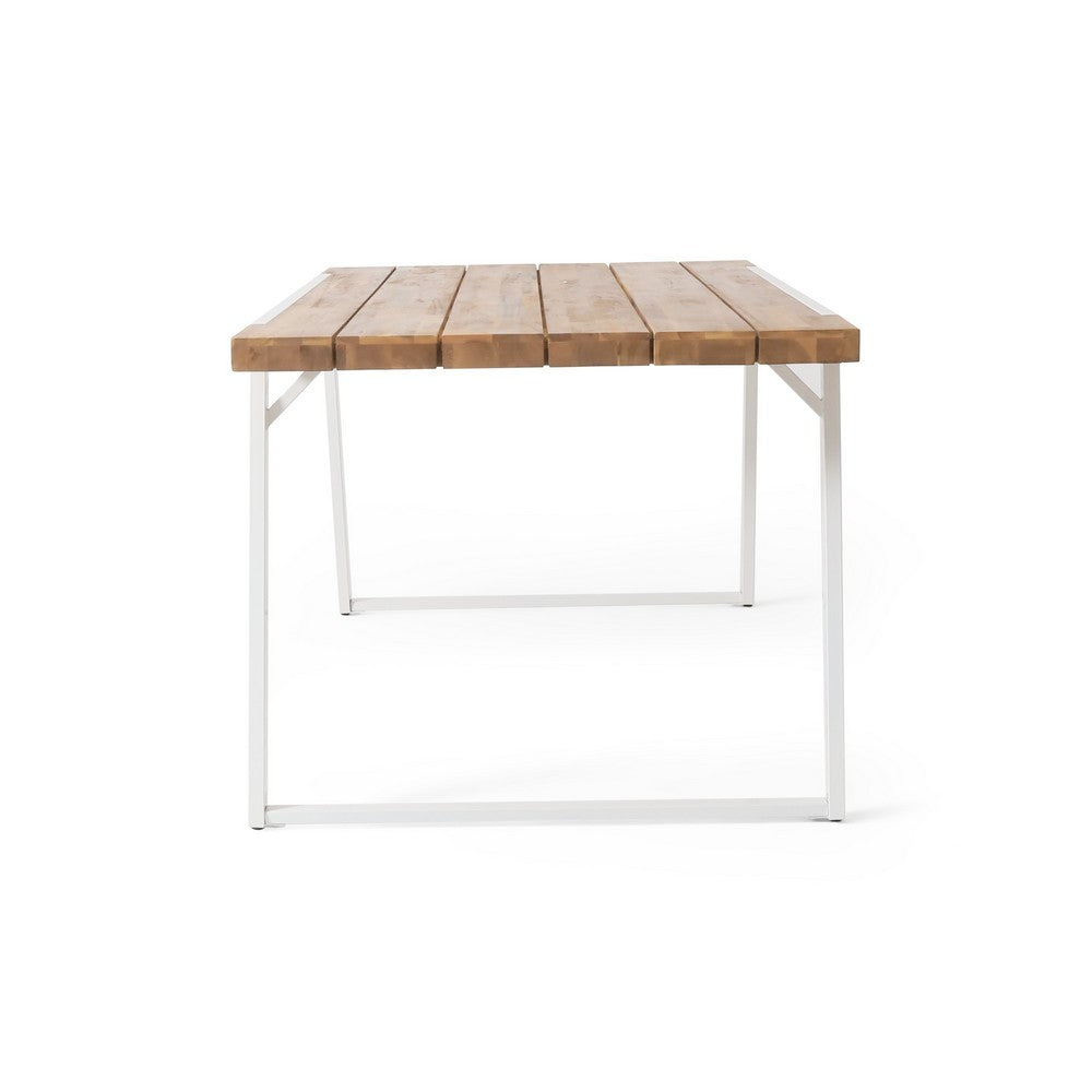 Outdoor Dining Table, Splayed White Sled Base, 71 Inch Acacia Wood -BM323705