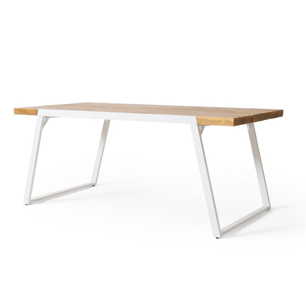 Outdoor Dining Table, Splayed White Sled Base, 71 Inch Acacia Wood -BM323705