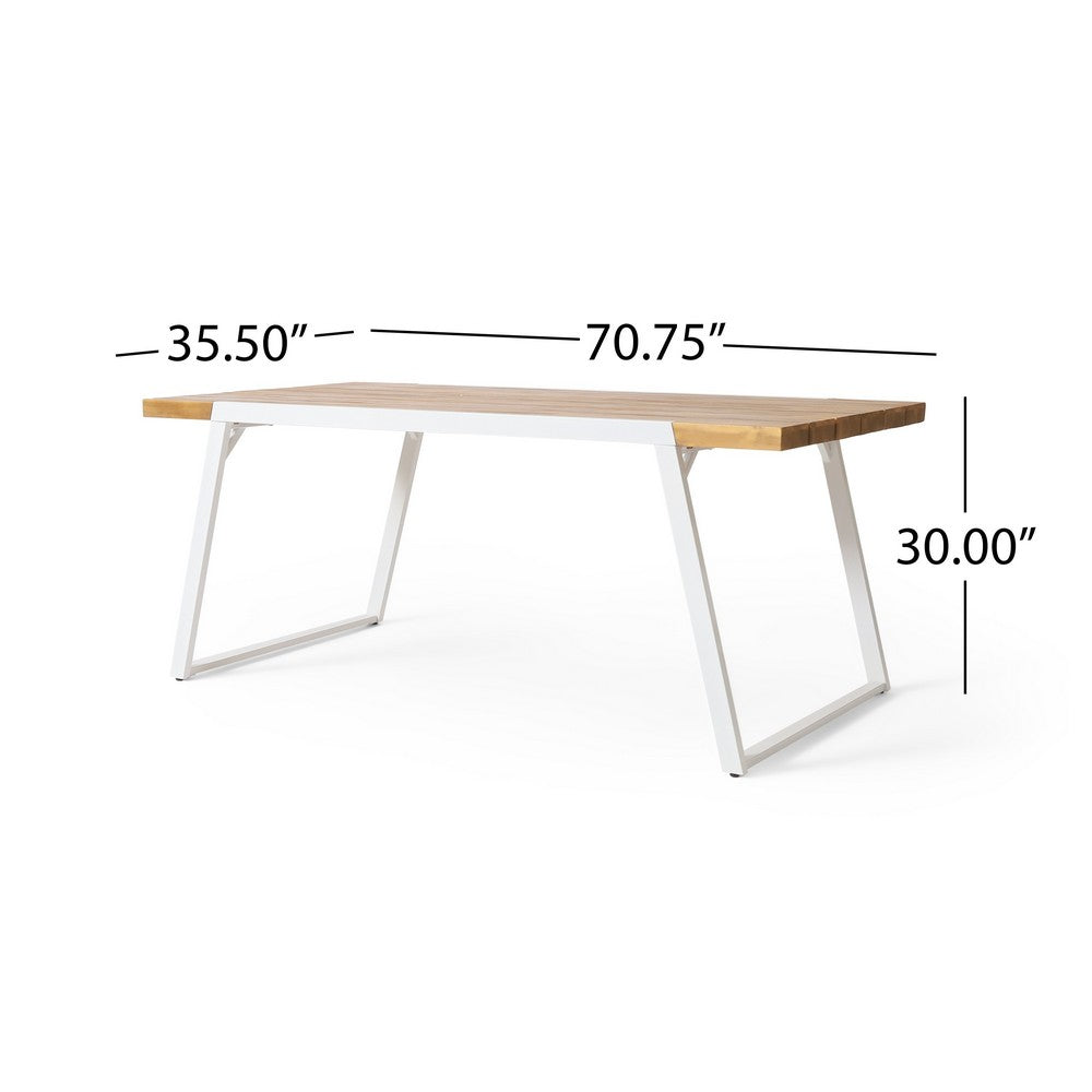 Outdoor Dining Table, Splayed White Sled Base, 71 Inch Acacia Wood -BM323705