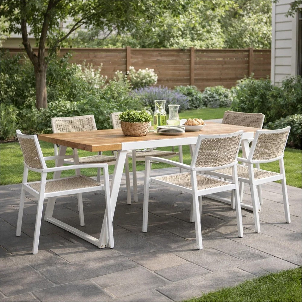 Outdoor Dining Table, Splayed White Sled Base, 71 Inch Acacia Wood -BM323705
