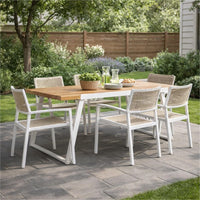 Outdoor Dining Table, Splayed White Sled Base, 71 Inch Acacia Wood -BM323705