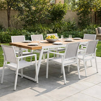 Outdoor Dining Table, Splayed White Sled Base, 71 Inch Acacia Wood -BM323705