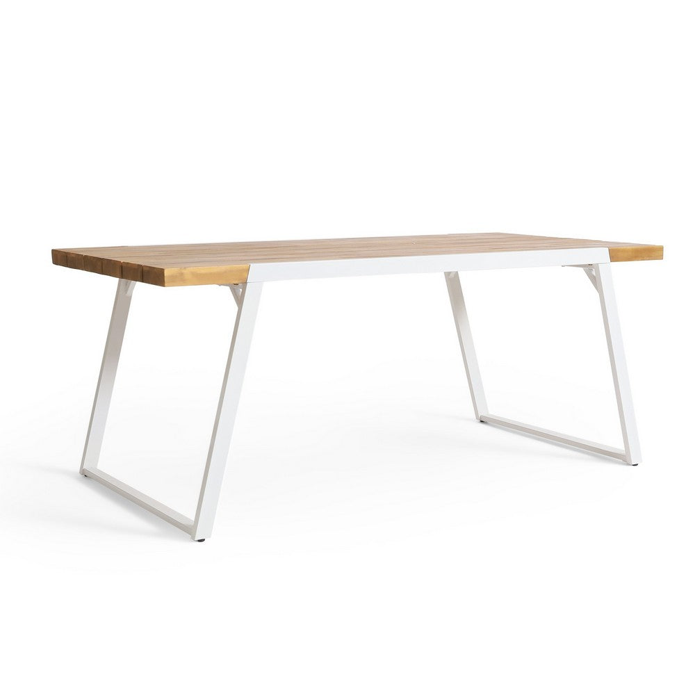 Outdoor Dining Table, Splayed White Sled Base, 71 Inch Acacia Wood -BM323705