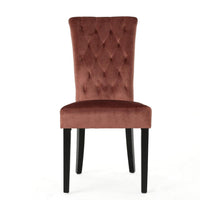 Chary Dining Chair Set of 2, Brown Wood, Blush Pink Tufted Velvet -BM323706