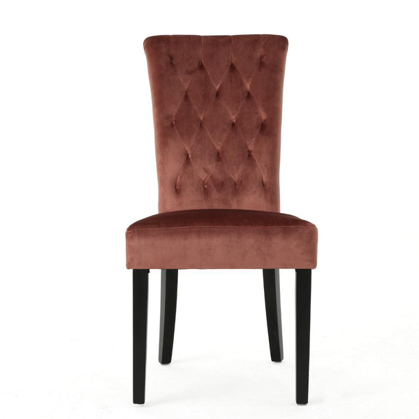 Chary Dining Chair Set of 2, Brown Wood, Blush Pink Tufted Velvet -BM323706