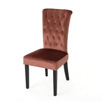 Chary Dining Chair Set of 2, Brown Wood, Blush Pink Tufted Velvet -BM323706