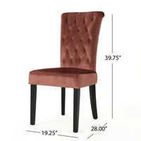Chary Dining Chair Set of 2, Brown Wood, Blush Pink Tufted Velvet -BM323706