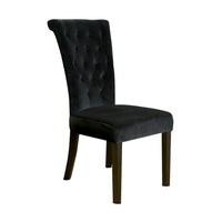 Chary Dining Chair Set of 2, Brown Wood, Classic Black Tufted Velvet -BM323707