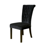 Chary Dining Chair Set of 2, Brown Wood, Classic Black Tufted Velvet -BM323707