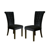 Chary Dining Chair Set of 2, Brown Wood, Classic Black Tufted Velvet -BM323707