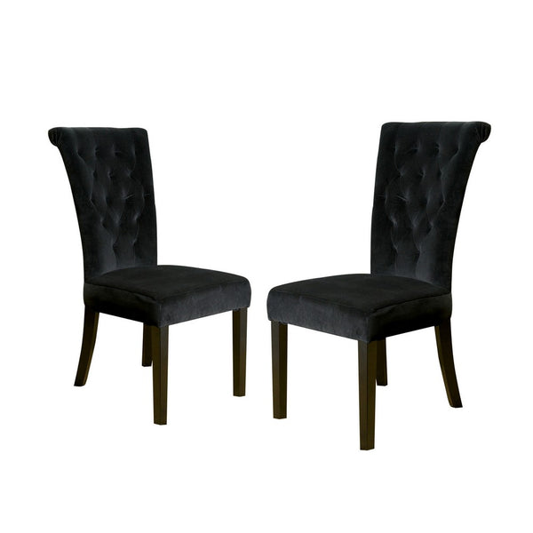 Chary Dining Chair Set of 2, Brown Wood, Classic Black Tufted Velvet -BM323707