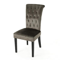 Chary Dining Chair Set of 2, Brown Wood, Classic Gray Tufted Velvet -BM323708