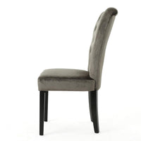 Chary Dining Chair Set of 2, Brown Wood, Classic Gray Tufted Velvet -BM323708