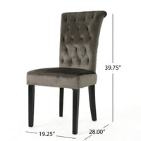 Chary Dining Chair Set of 2, Brown Wood, Classic Gray Tufted Velvet -BM323708
