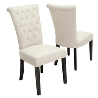 Chary Dining Chair Set of 2, Brown Wood, Light Beige Tufted Velvet -BM323709