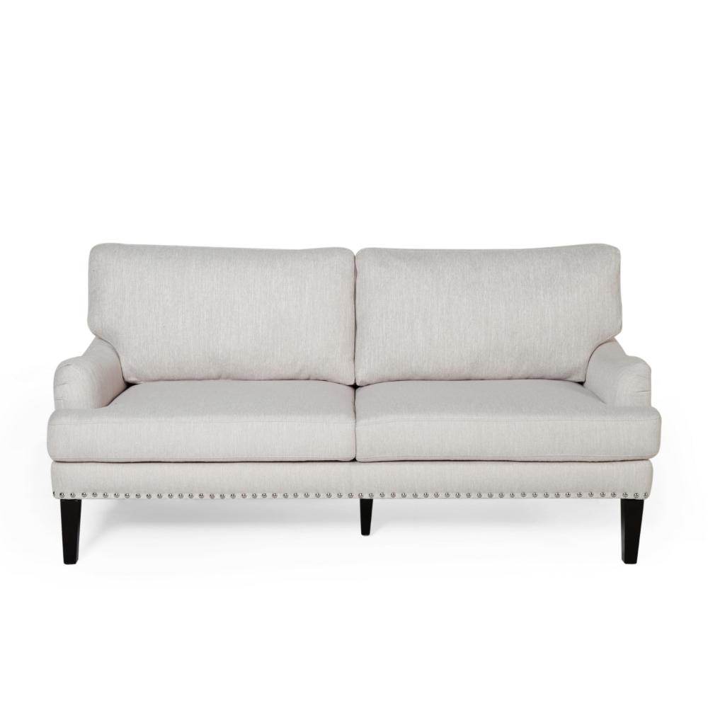 Loveseat with Pillow Back, Nailhead Trim, 67 Inch Wood, Beige Fabric -BM323710