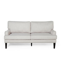 Loveseat with Pillow Back, Nailhead Trim, 67 Inch Wood, Beige Fabric -BM323710