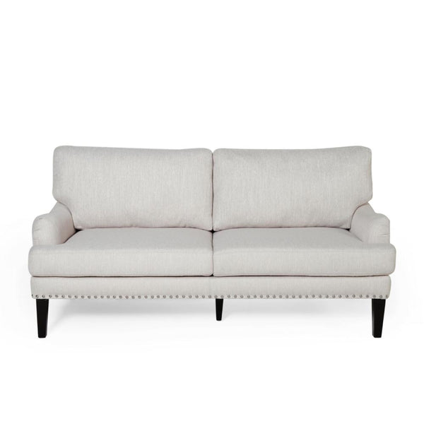 Loveseat with Pillow Back, Nailhead Trim, 67 Inch Wood, Beige Fabric -BM323710