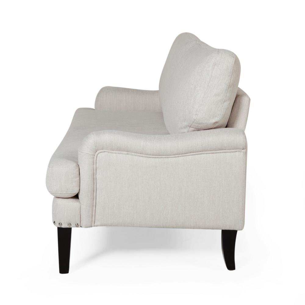 Loveseat with Pillow Back, Nailhead Trim, 67 Inch Wood, Beige Fabric -BM323710